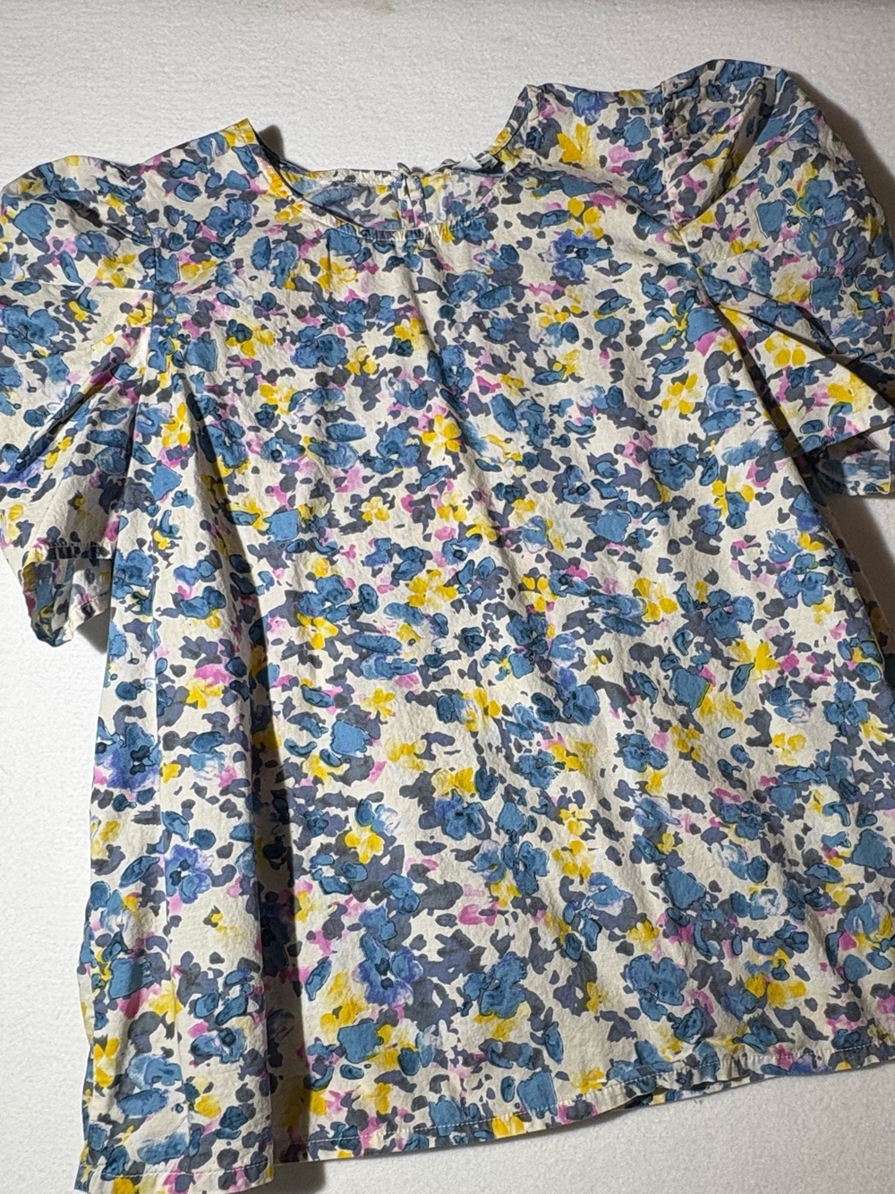 Floral Puff-Sleeve Dress - Blue, Yellow & Pink